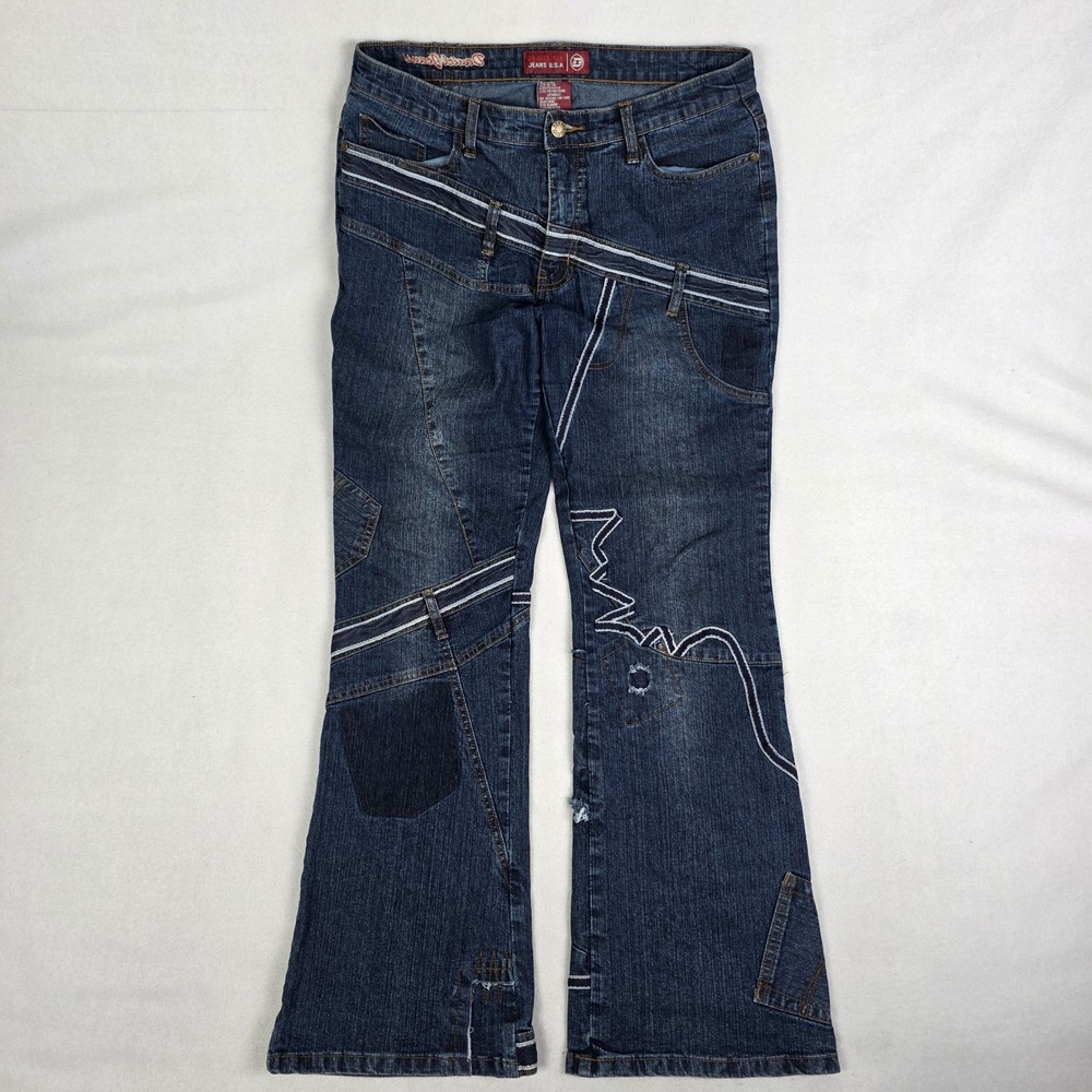 Vintage Y2k Daniel Flare Jeans Womens 15 34x31 Selvedge Patchwork Distressed